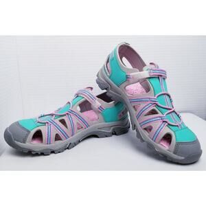 Women's Triple T Trading Gray, Pink & Teal Sports Sandals Size 6